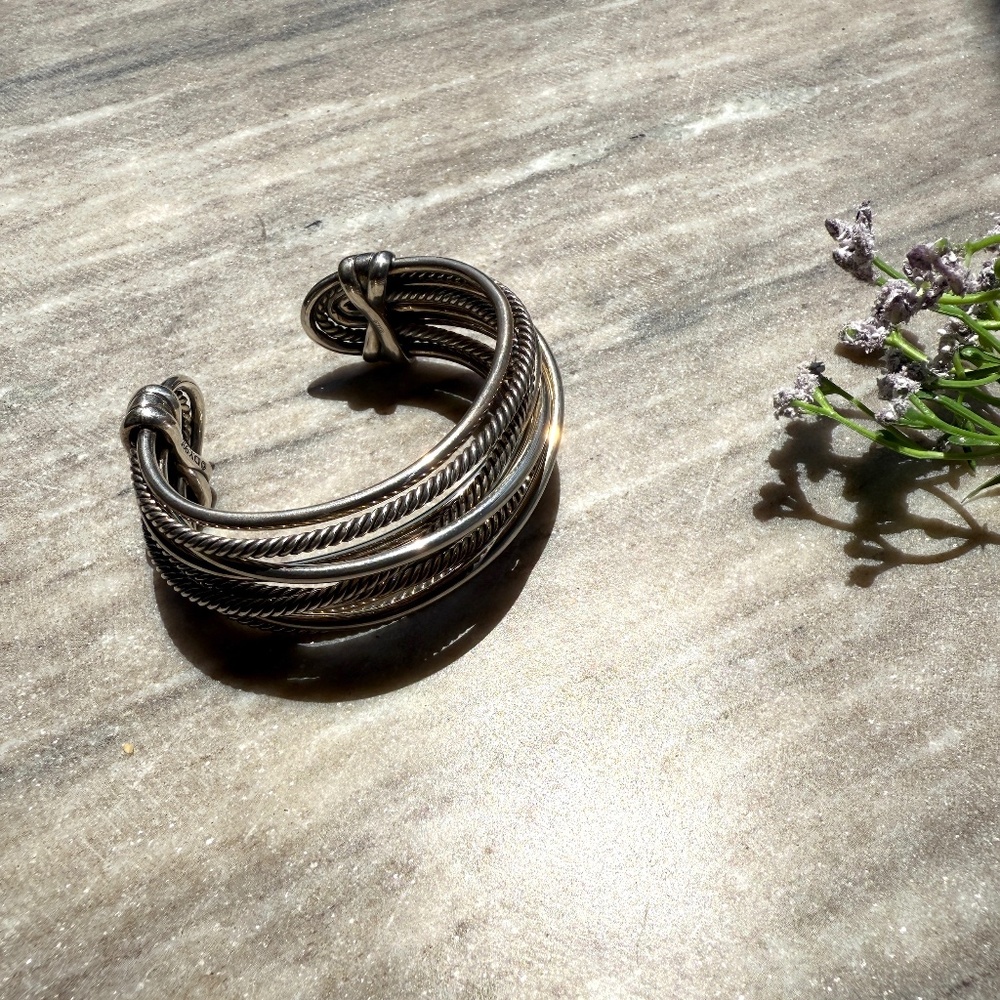 David Yurman Cable Crossover Multi Row Cable Cuff Sterling Silver Bracelet S